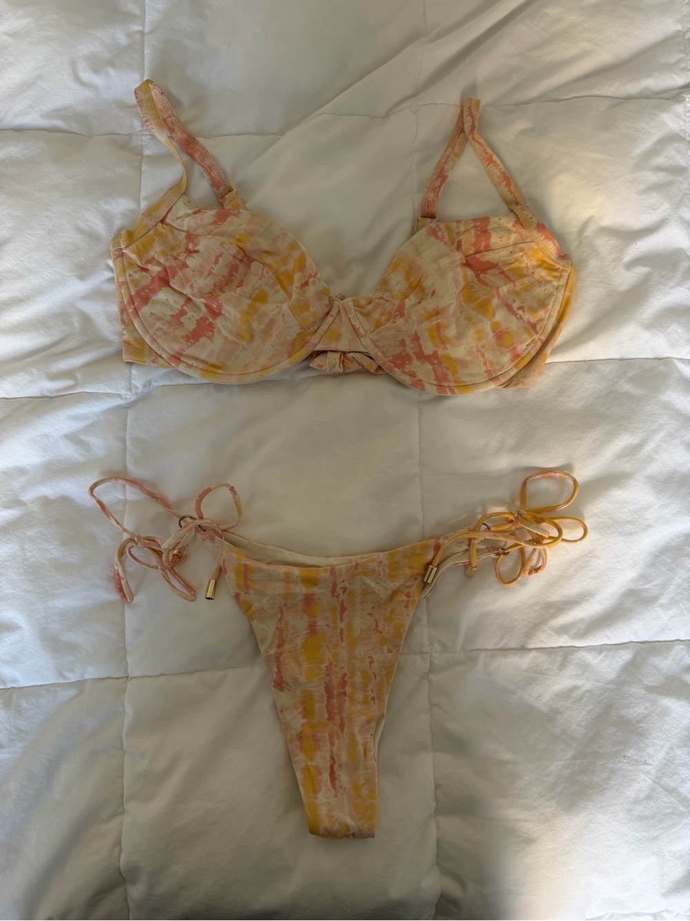 Monday Swimwear Cream & Peach Tie-Dye Bikini Top